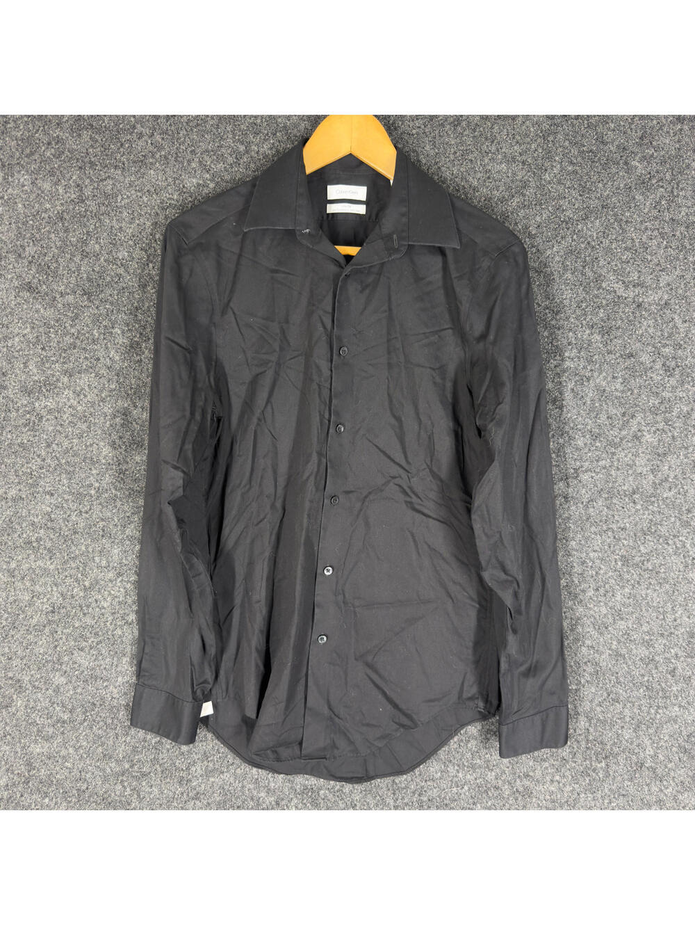 Calvin Klein Shirt Men 32/33 Black Button Up Collared Long Sleeve Slim Fit